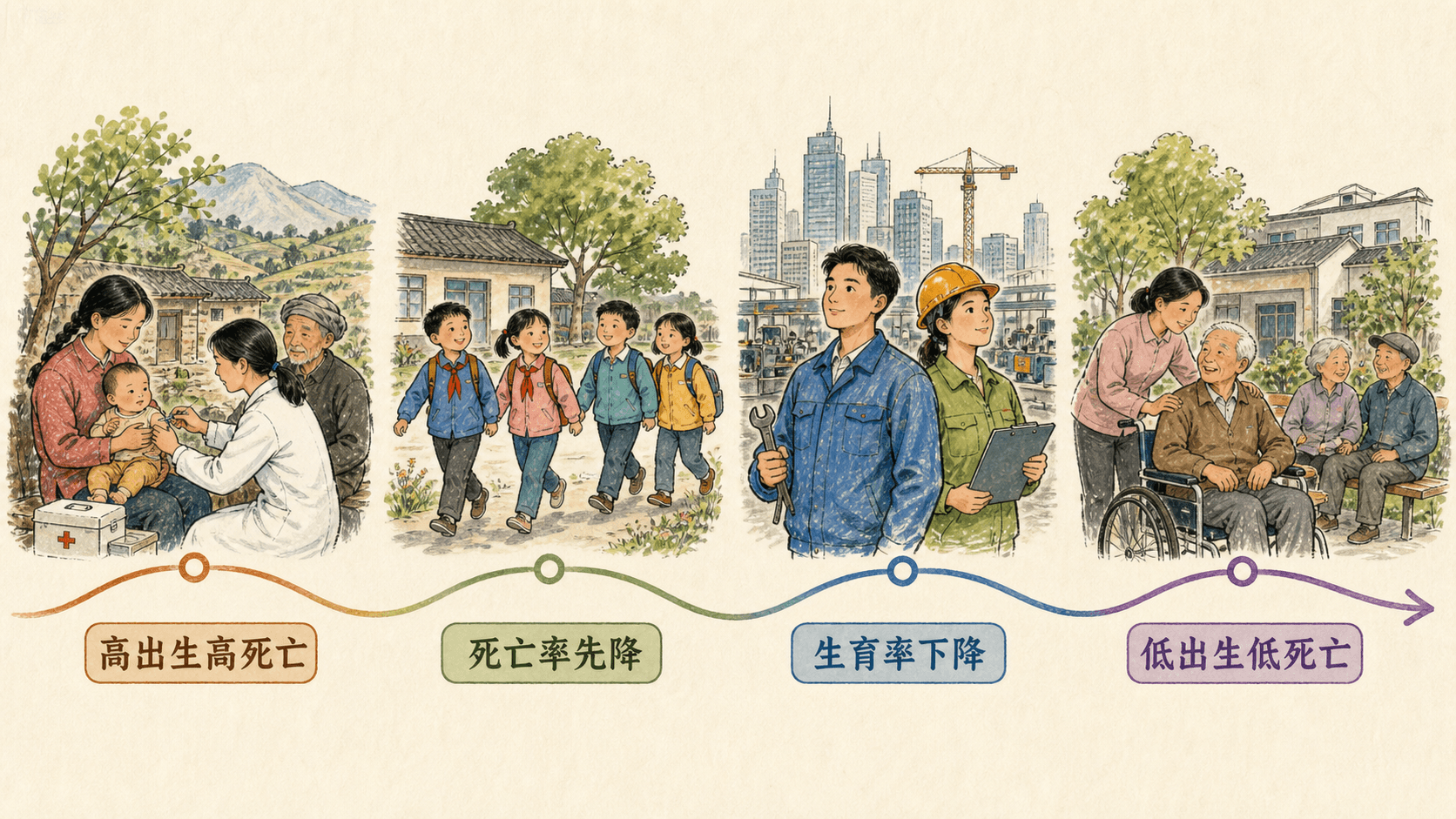 河湾国人口转型:医疗、入学、就业与照护随年龄结构变化相连