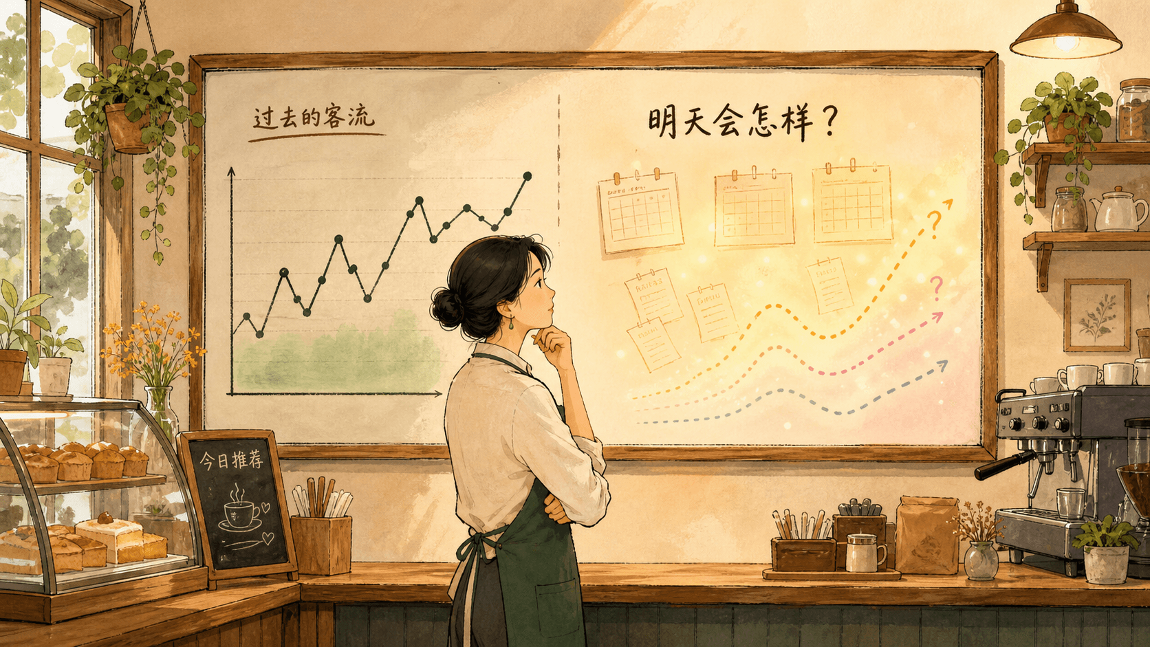 远航物流的林岚在订单看板前对照过去客流与未来订单信号,思考长期预期。