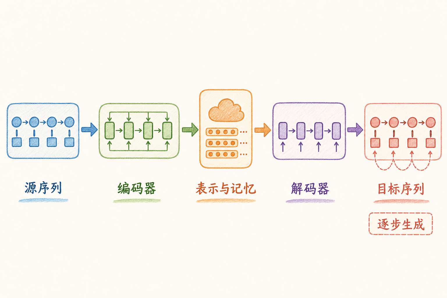 从经典编码器—解码器、注意力到 Transformer 的序列生成路线