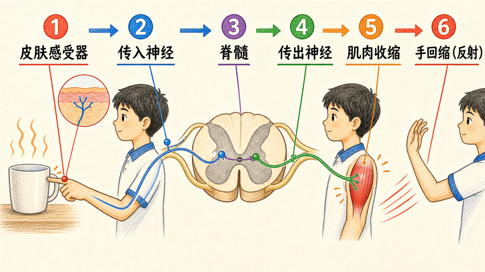 烫手回缩的反射弧