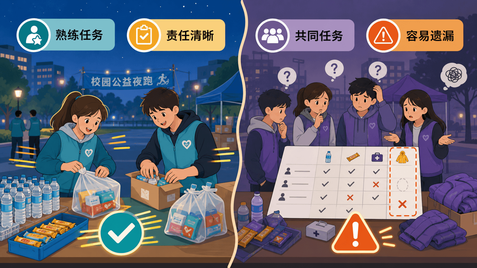 熟练补给任务中的同伴激励与任务责任不清时的遗漏风险对照