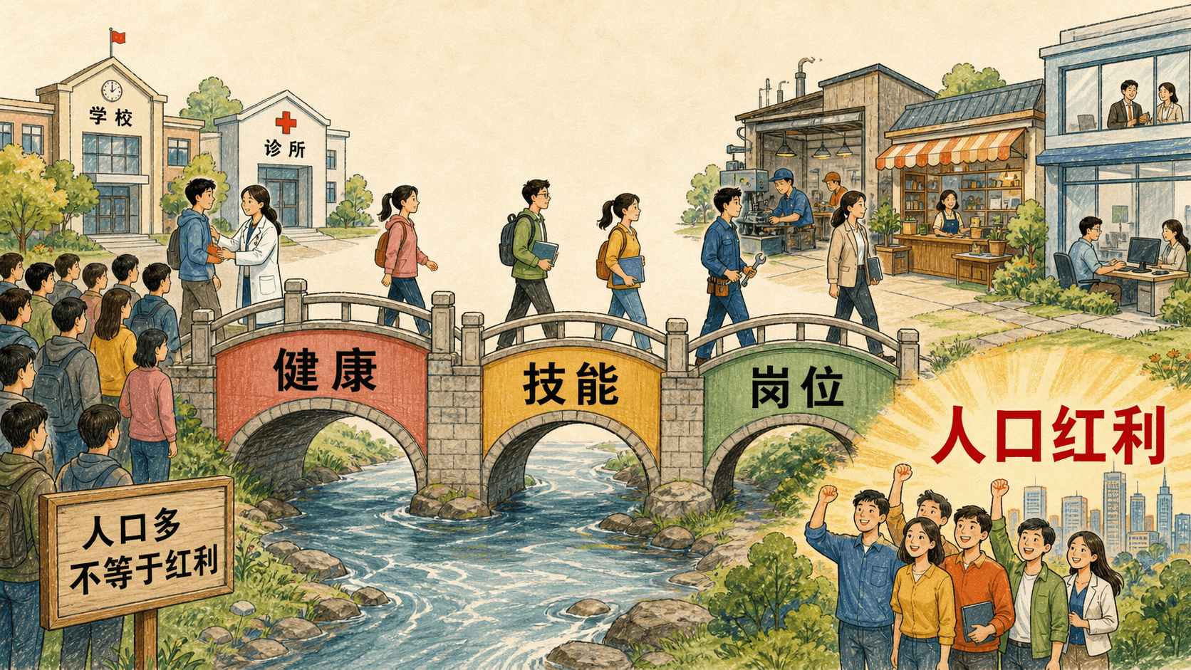 人口红利桥梁:健康、技能与岗位共同连接劳动年龄人口