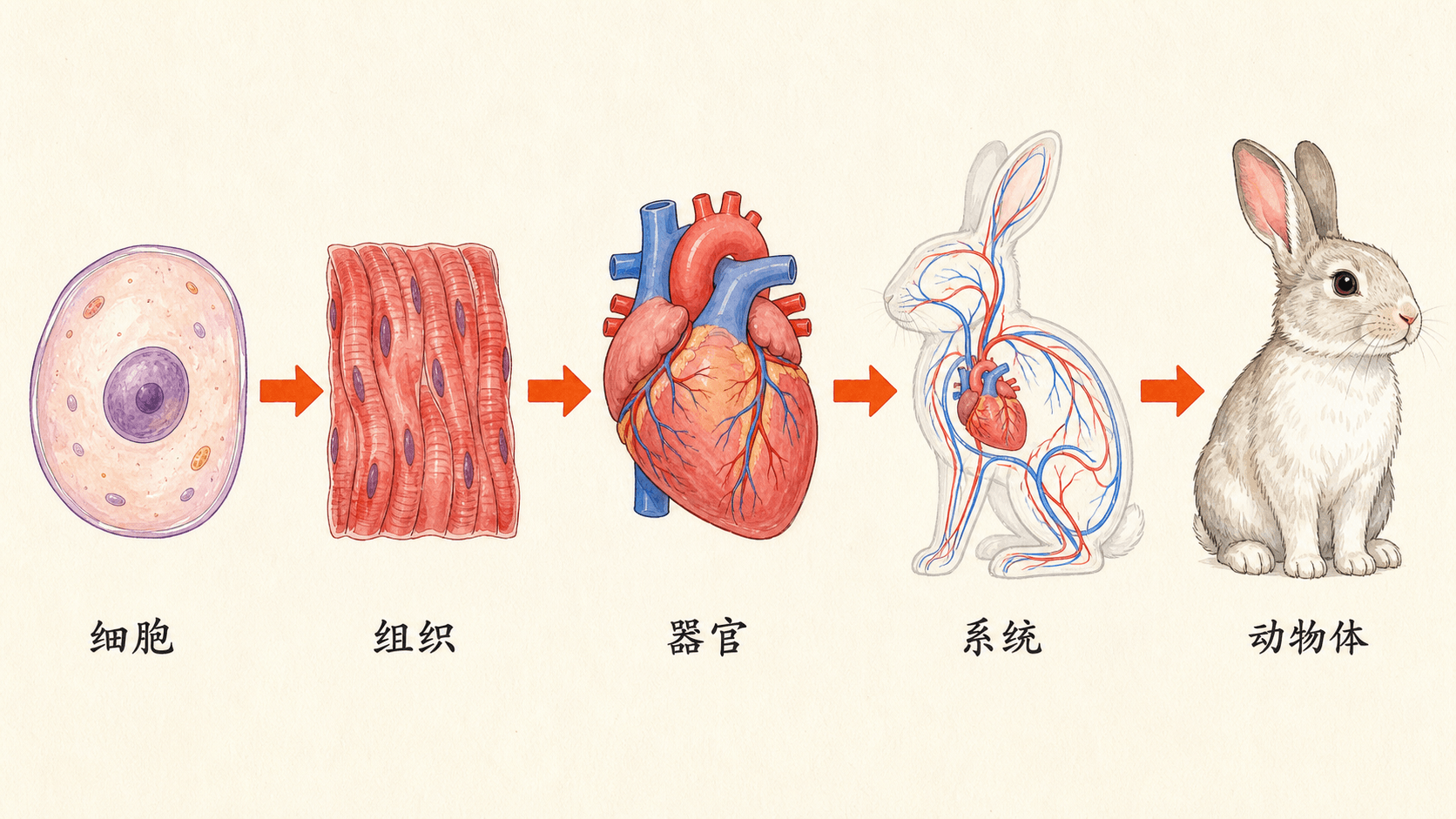 高等动物从细胞到个体并通过系统协作