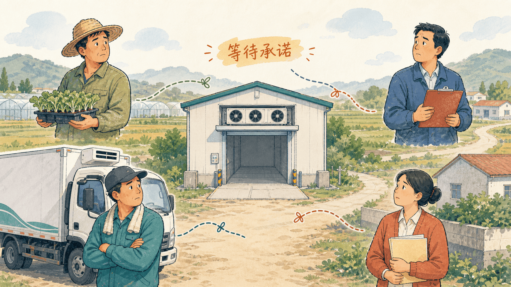 青岚区农户、加工、冷链、物流与融资主体之间尚未接通的承诺线