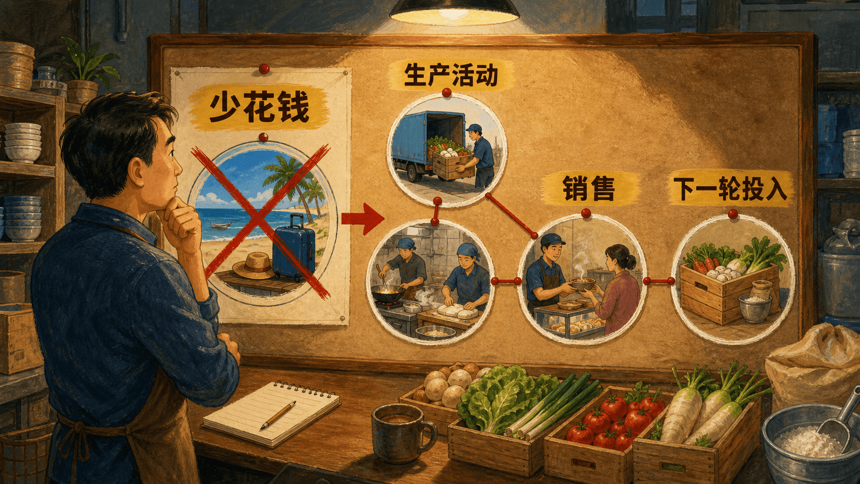 栖桥小食店侦探板区分节欲、生产过程、销售和再投资的关系