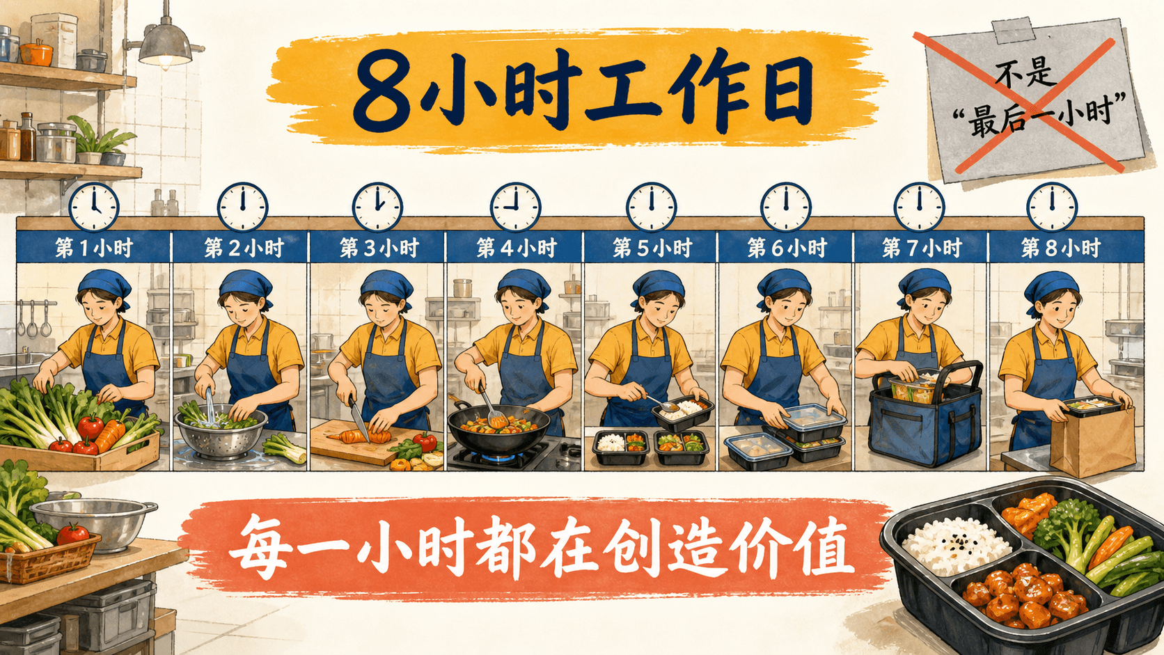 连续八小时劳动时间线,反驳只有最后一小时才创造剩余的误解