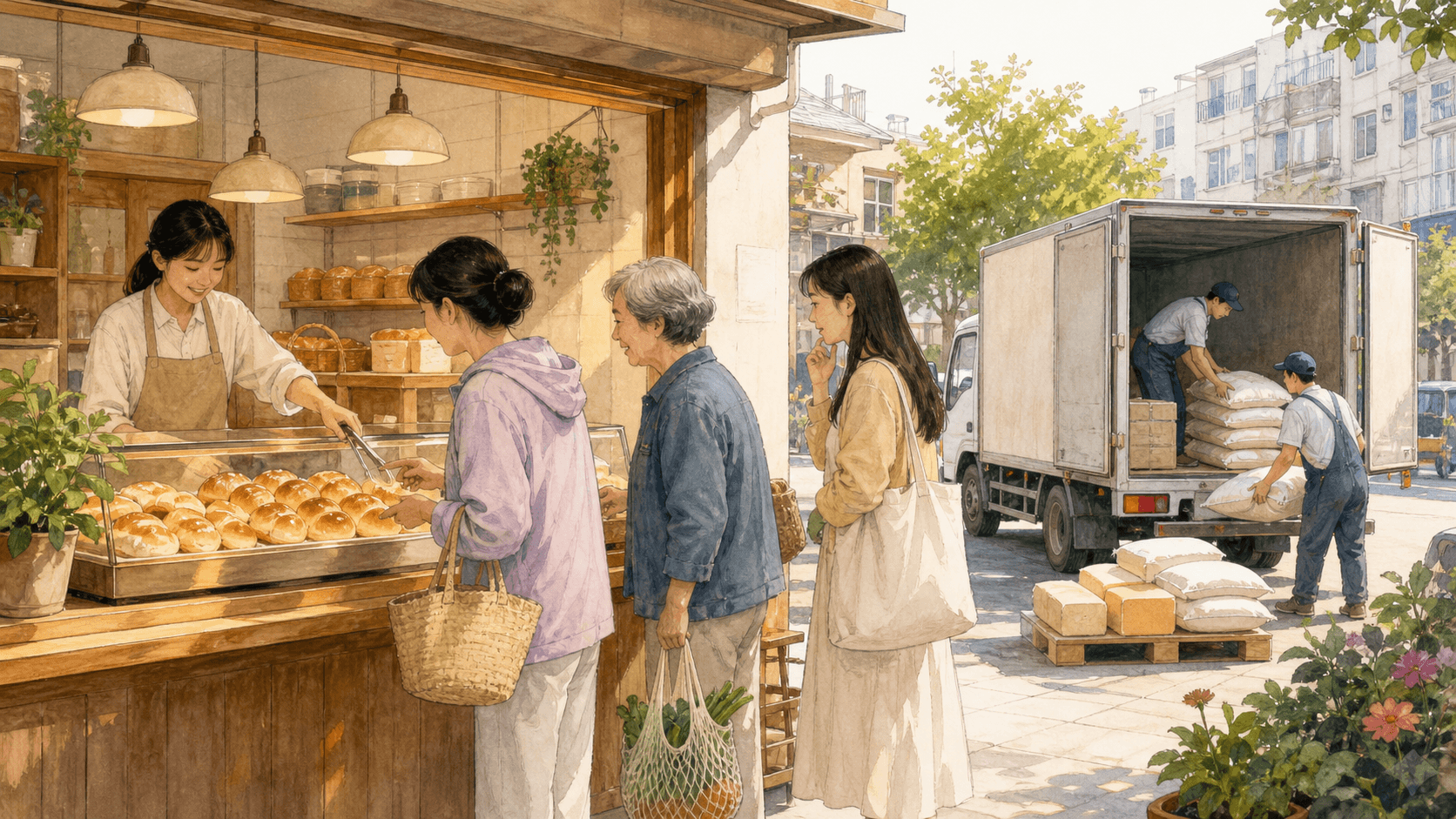 海岚市邻里集市中小周烘焙店、顾客与原料配送者的市场边界