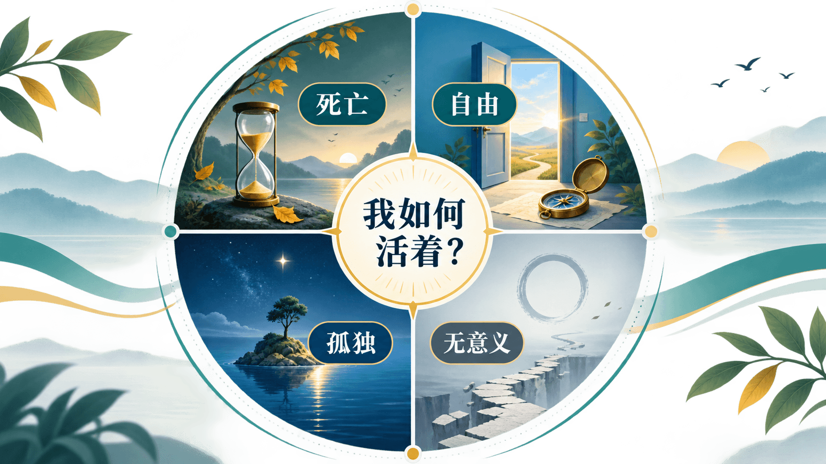 死亡、自由、孤独与无意义四个核心关切围绕“我如何活着”的科学图解