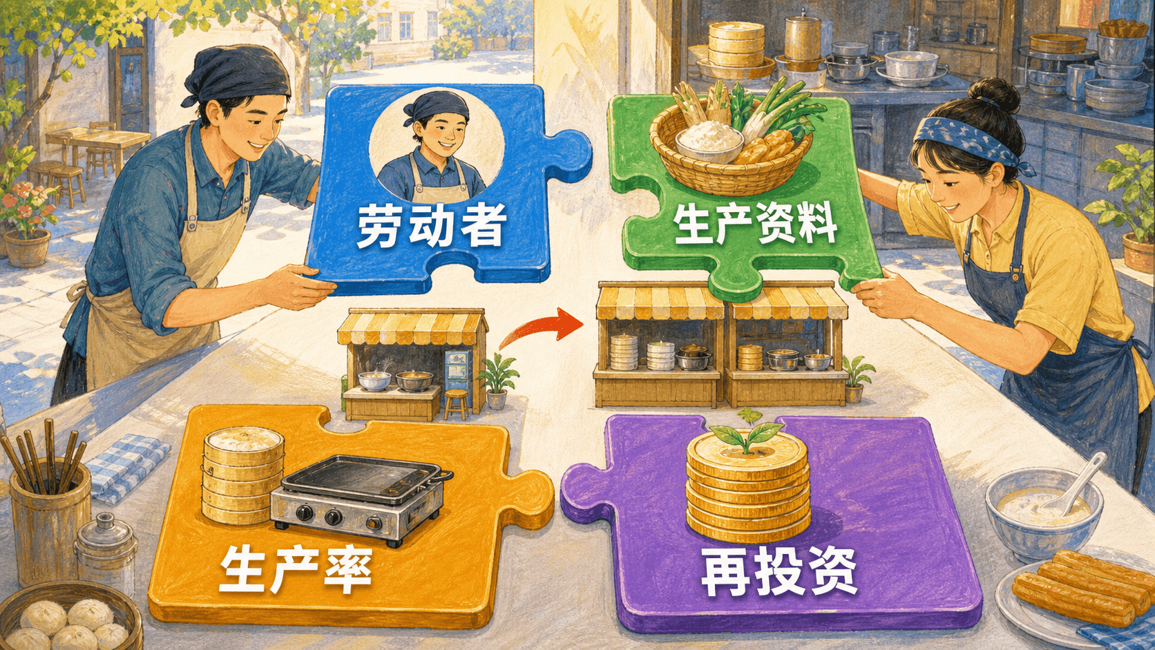 栖桥小食店积累规模受劳动、生产率、设备耗损和起点规模共同影响的四格图