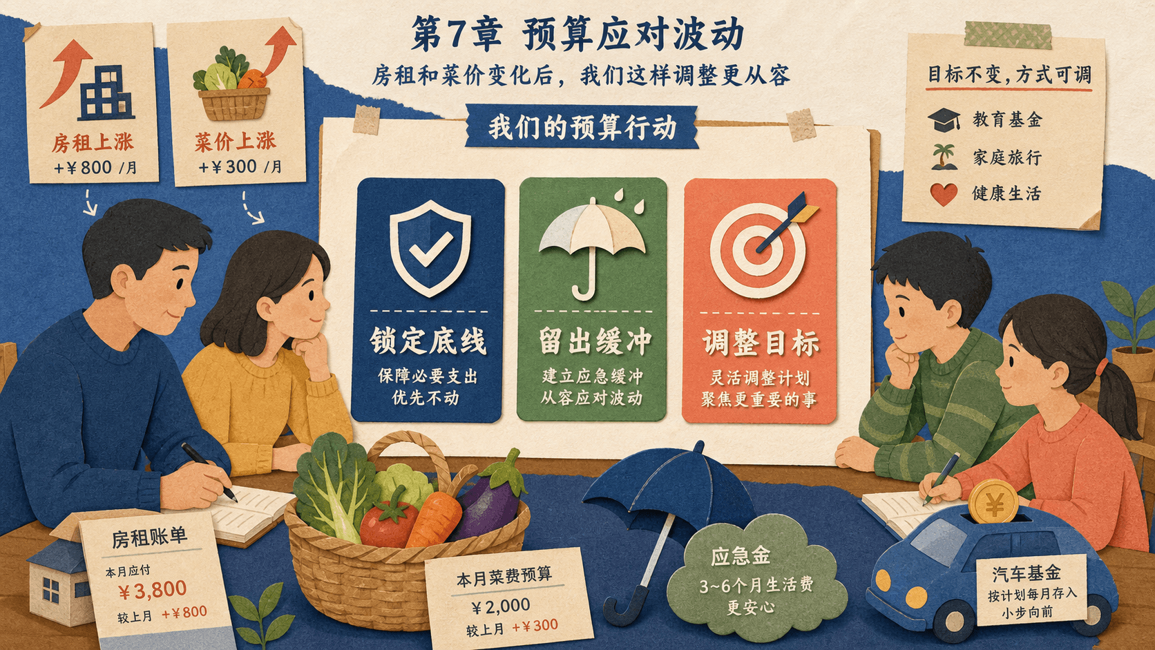 家庭围绕房租、菜价和储蓄目标重新安排预算,锁定底线并留出缓冲