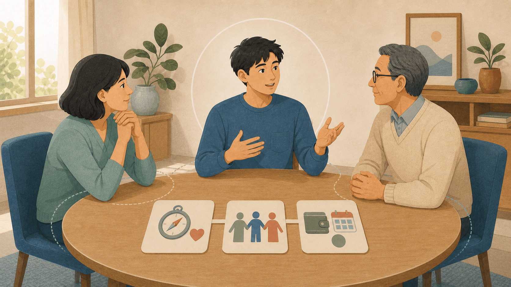 个人价值、家庭关系与现实资源之间通过共同澄清进行协商的图解