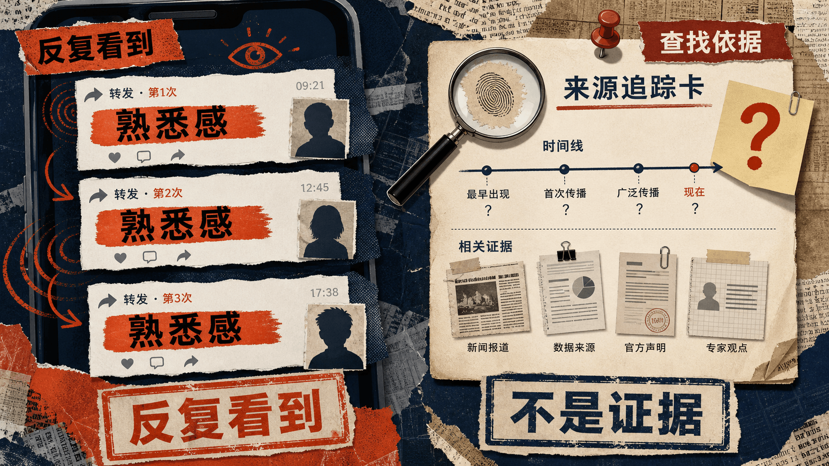 同一句话在信息流中反复出现,旁边留下等待核验的来源线索