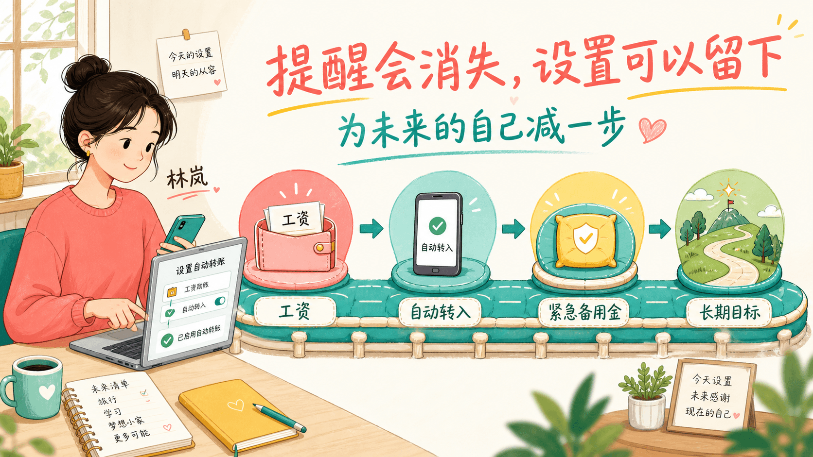 在发薪日把自动转账接进储蓄轨道,为未来的自己减一步