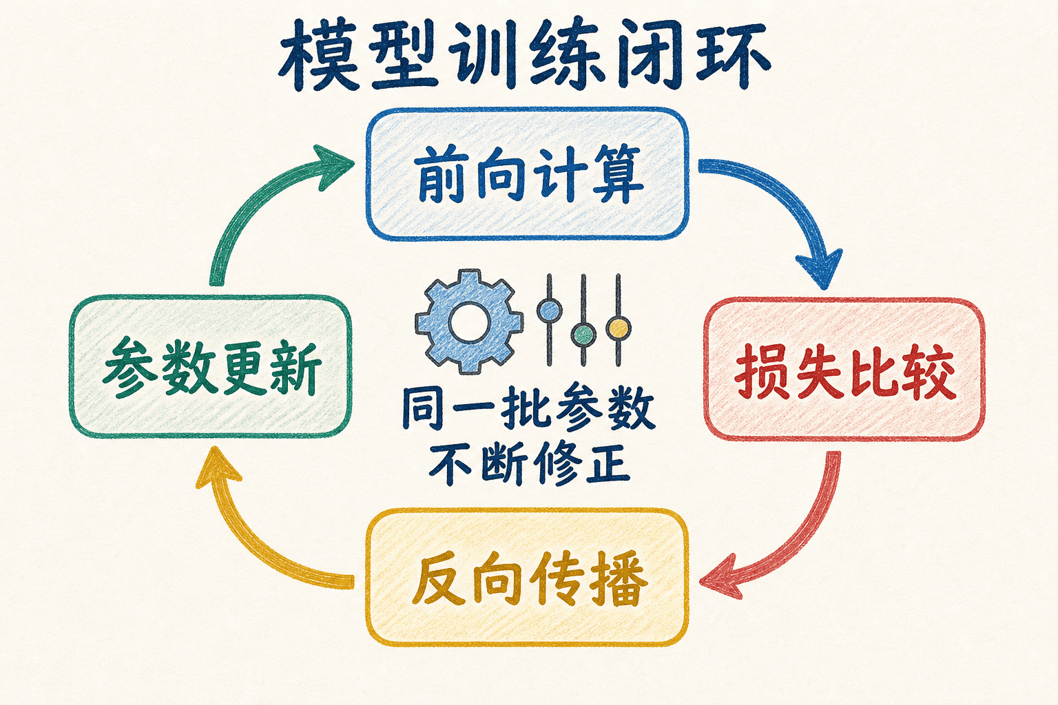 神经网络训练的前向、损失、反向与更新闭环