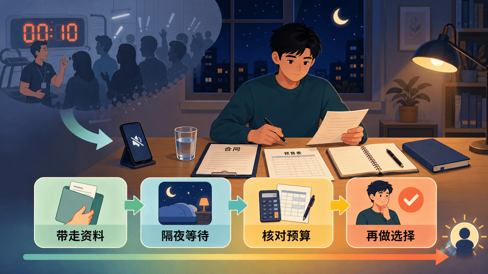 消费者离开健身房后在安静环境中核对合同与预算