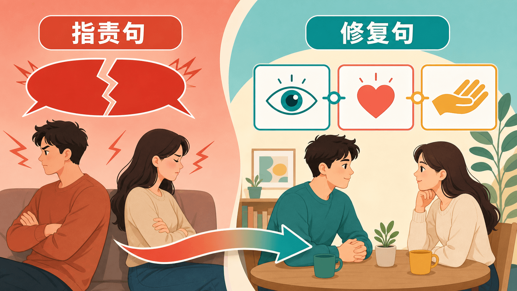 把指责句转换为事实、感受与请求的修复句