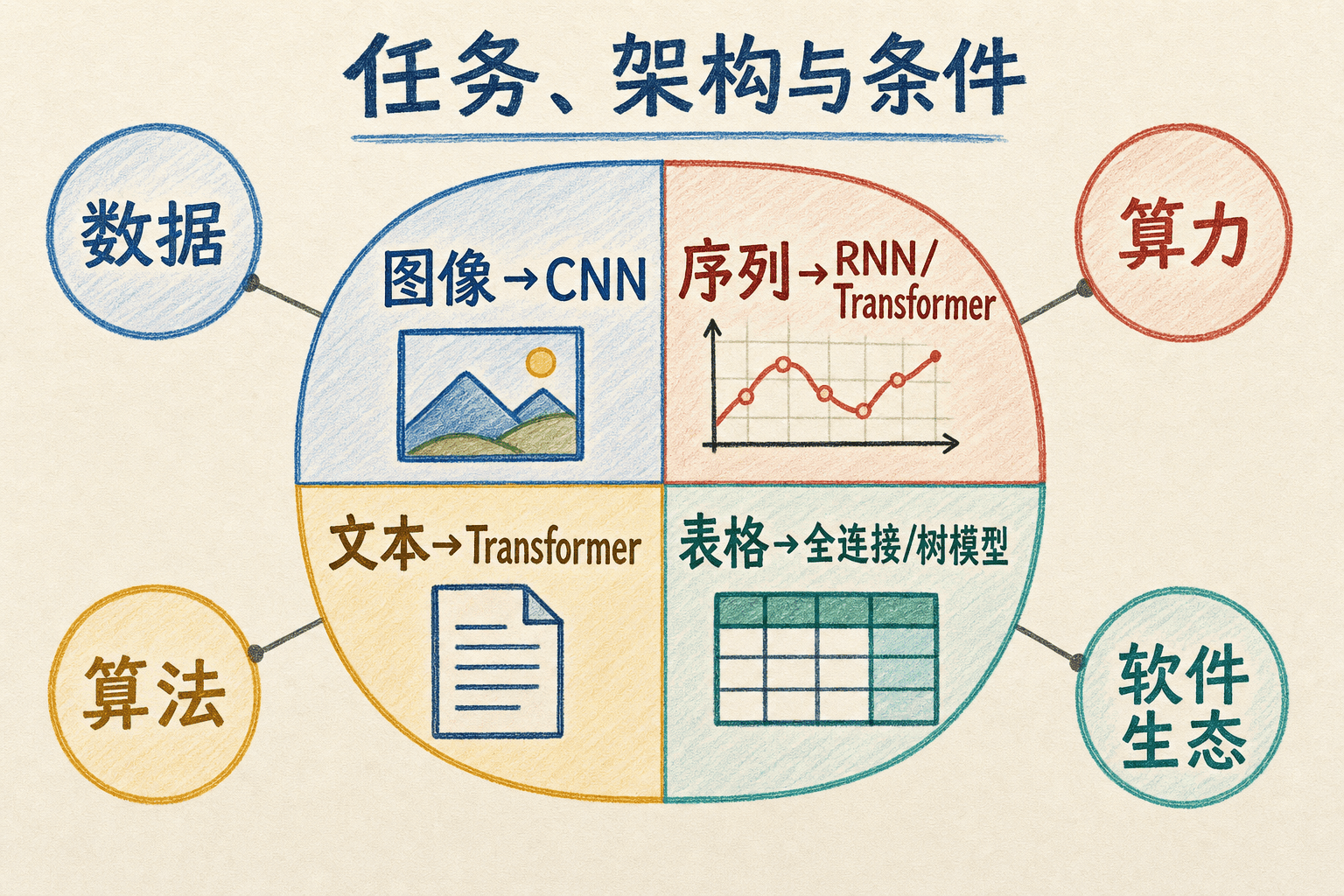 常见任务、网络架构与工程条件的对应关系