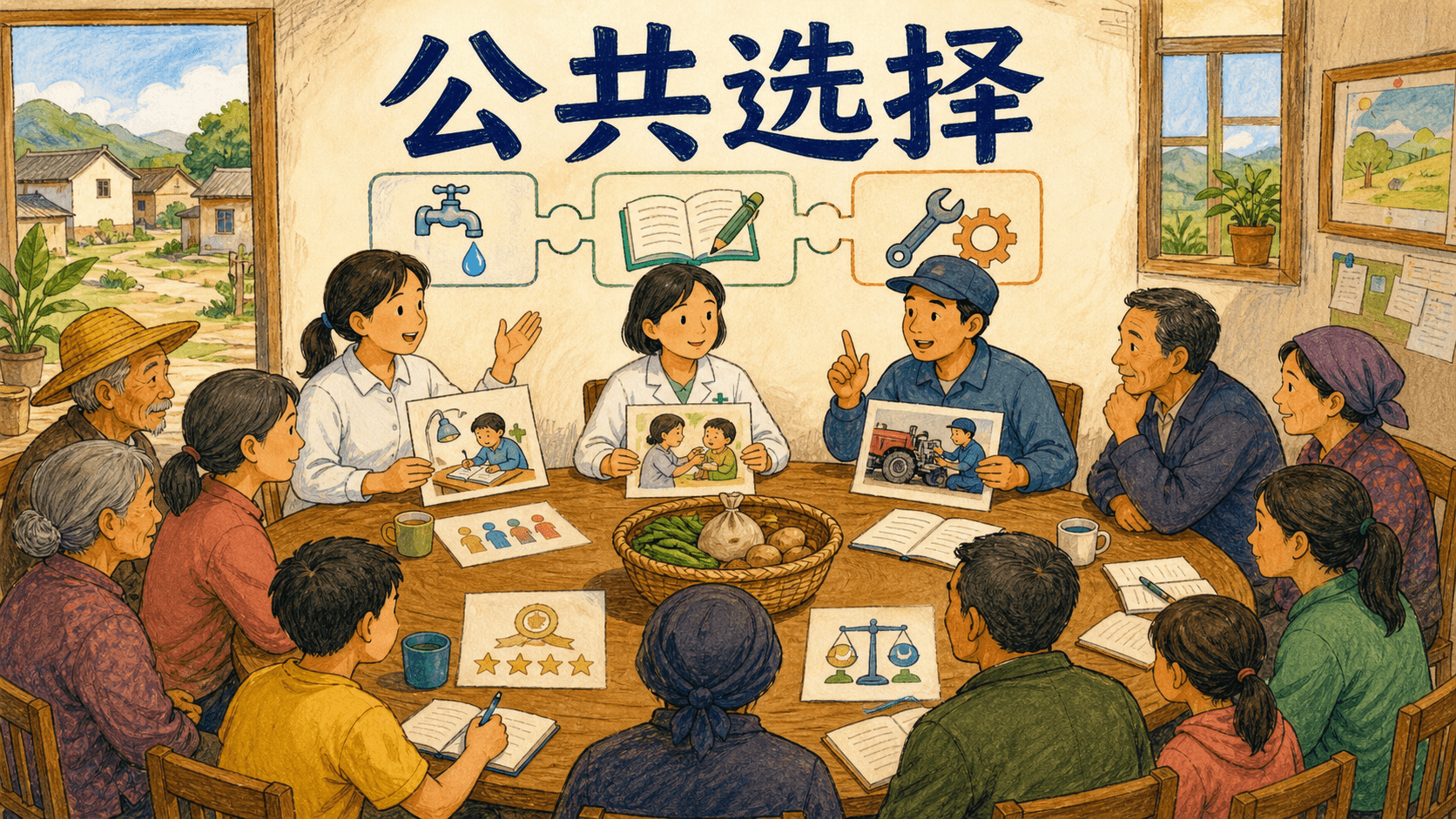 教师、卫生人员、维修培训者和村民共同辨认教育、健康与技能衔接的瓶颈