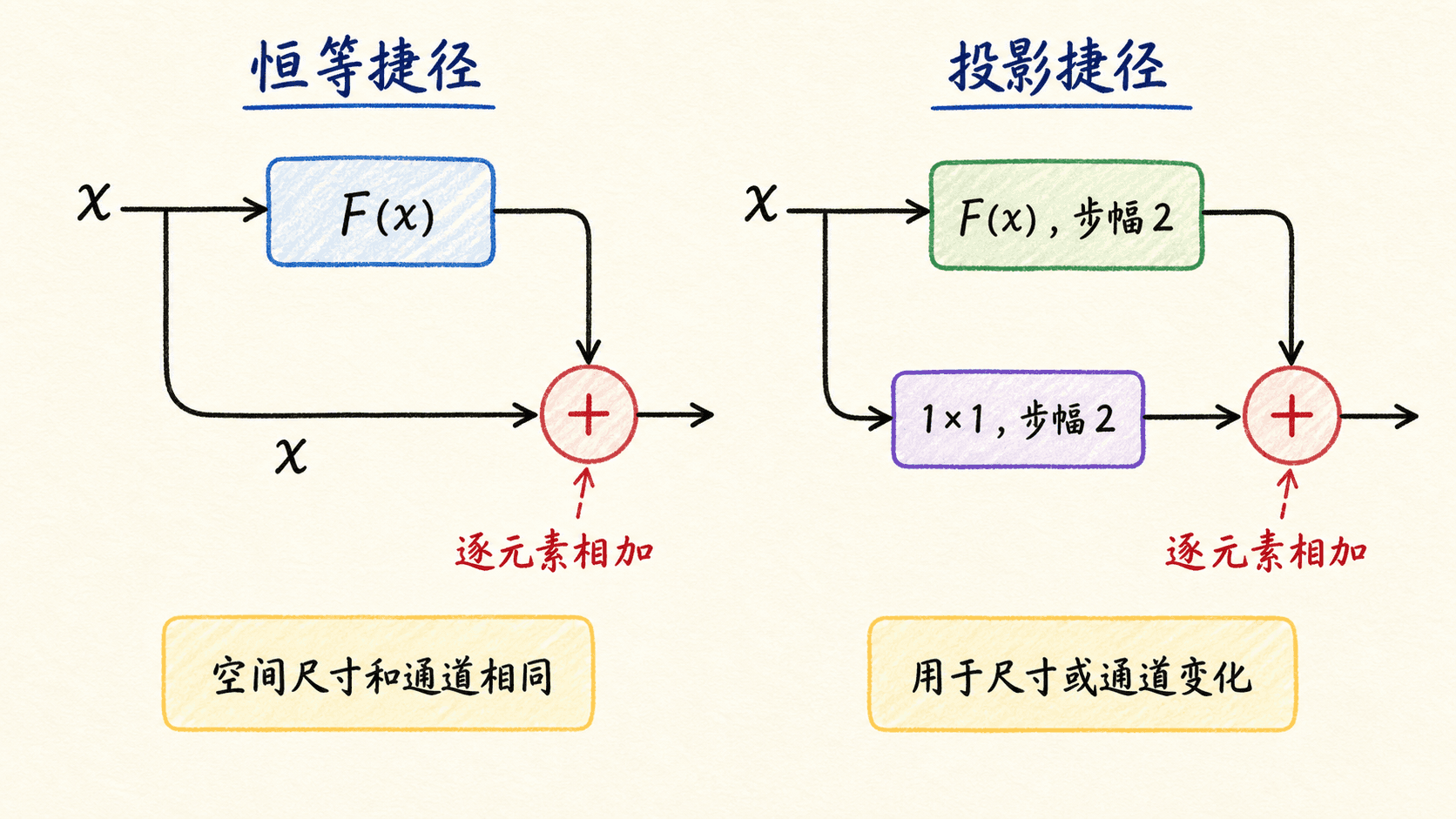 恒等捷径与投影捷径