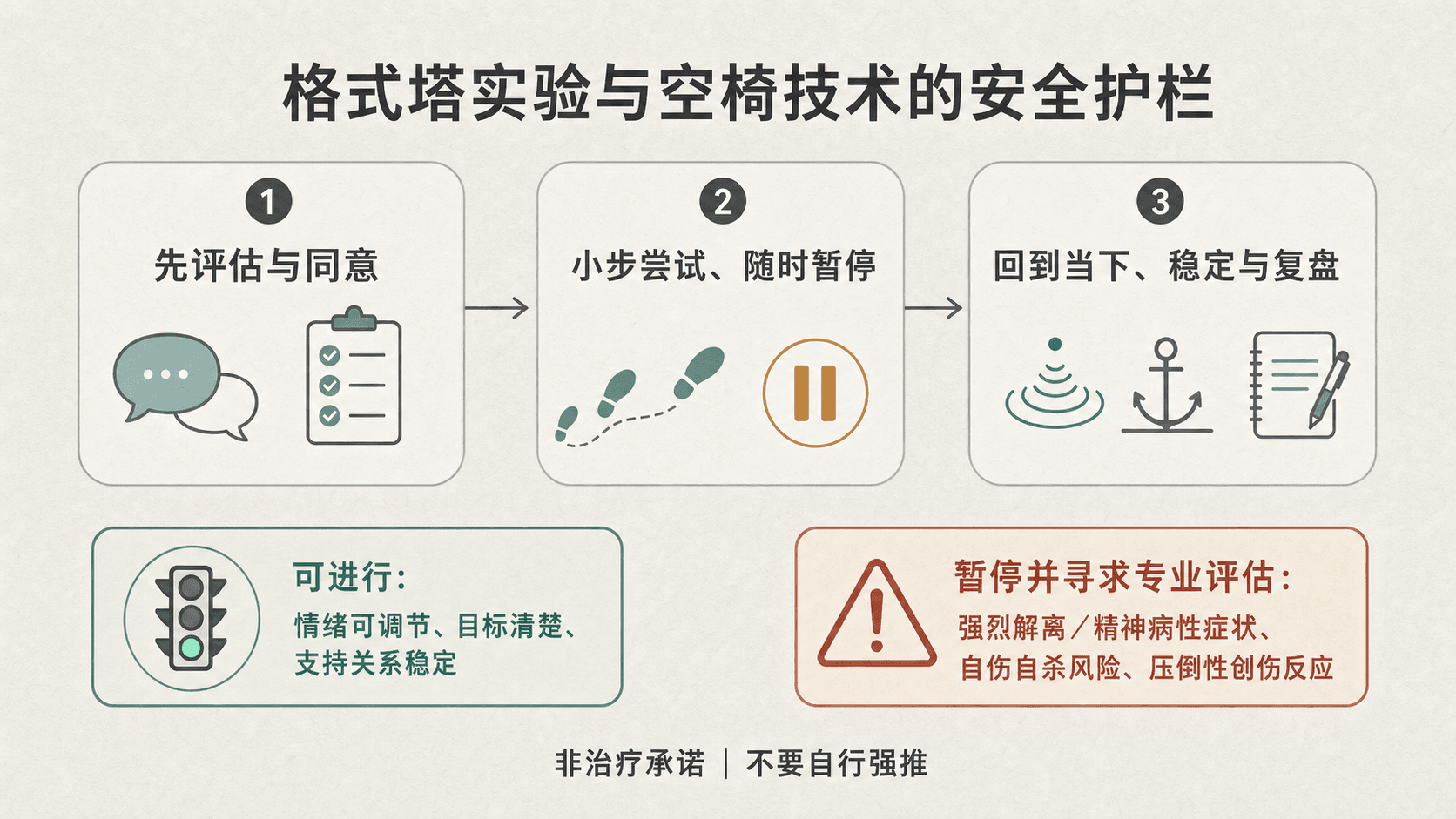 以同意、剂量、监测和收束四道护栏呈现格式塔体验性实验安全原则的中文图解