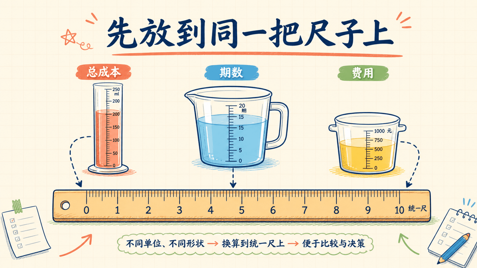 用同一把尺子比较总成本期数和费用
