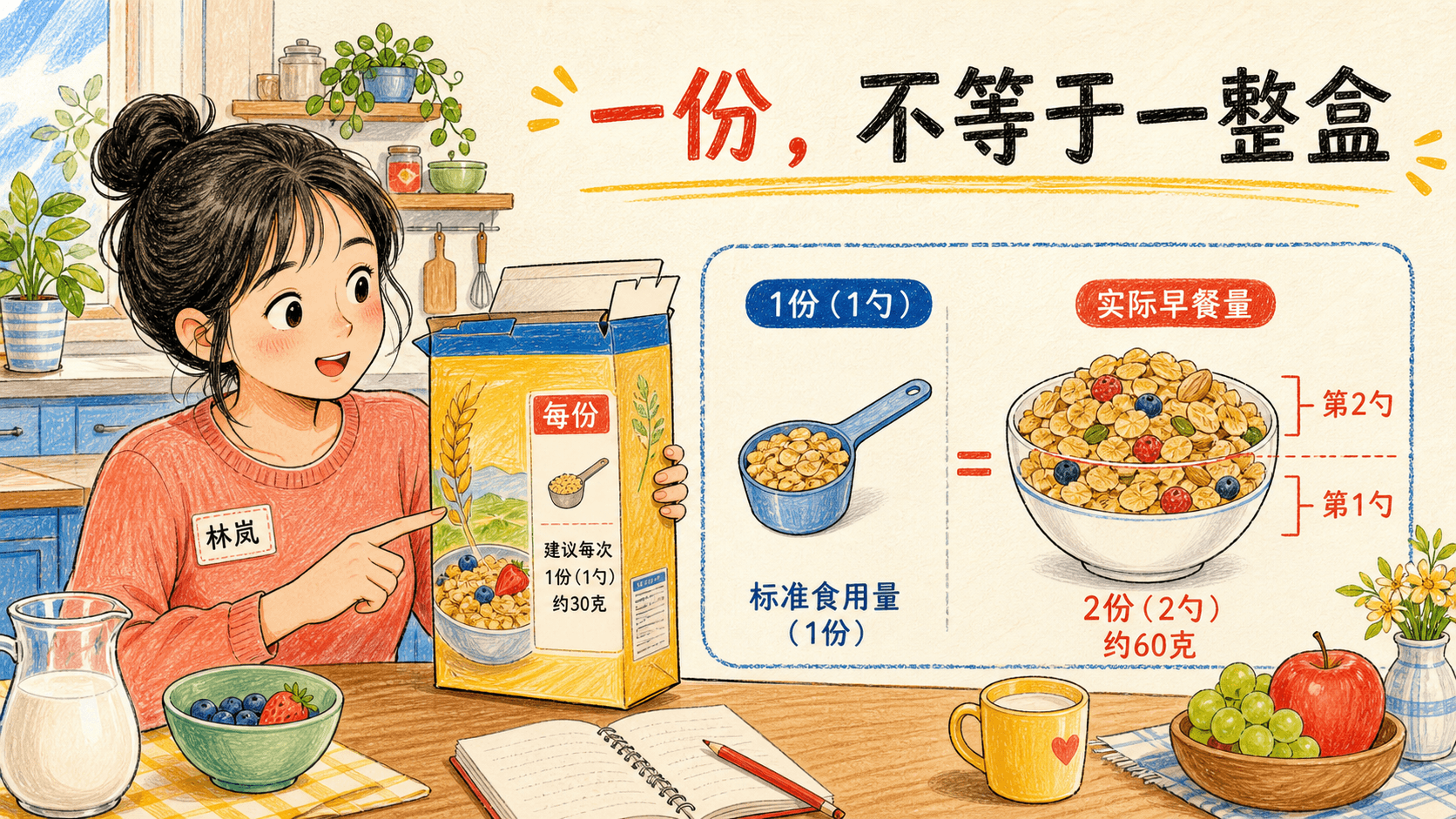 每份标签需要换算为自己的实际食用量