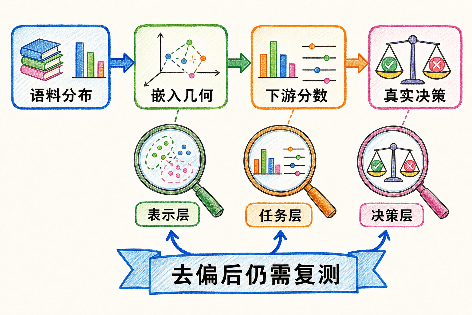 从语料偏差、嵌入几何到下游决策与审计的风险链路