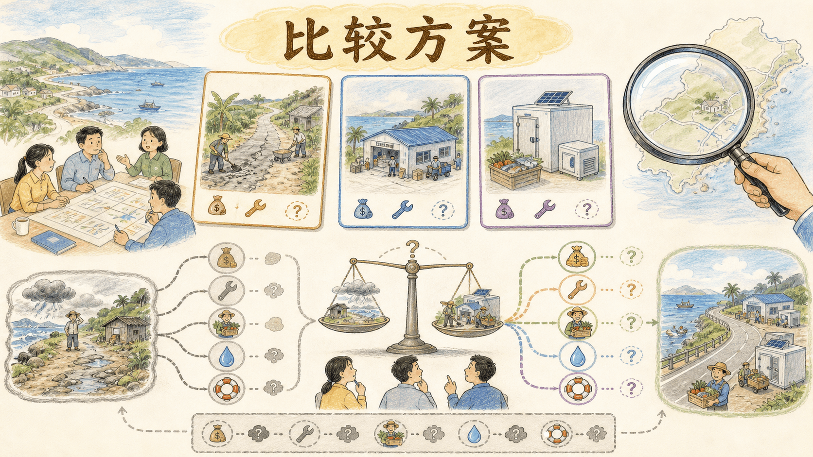 在同一框架中比较道路维护、集配点和冷链设备方案