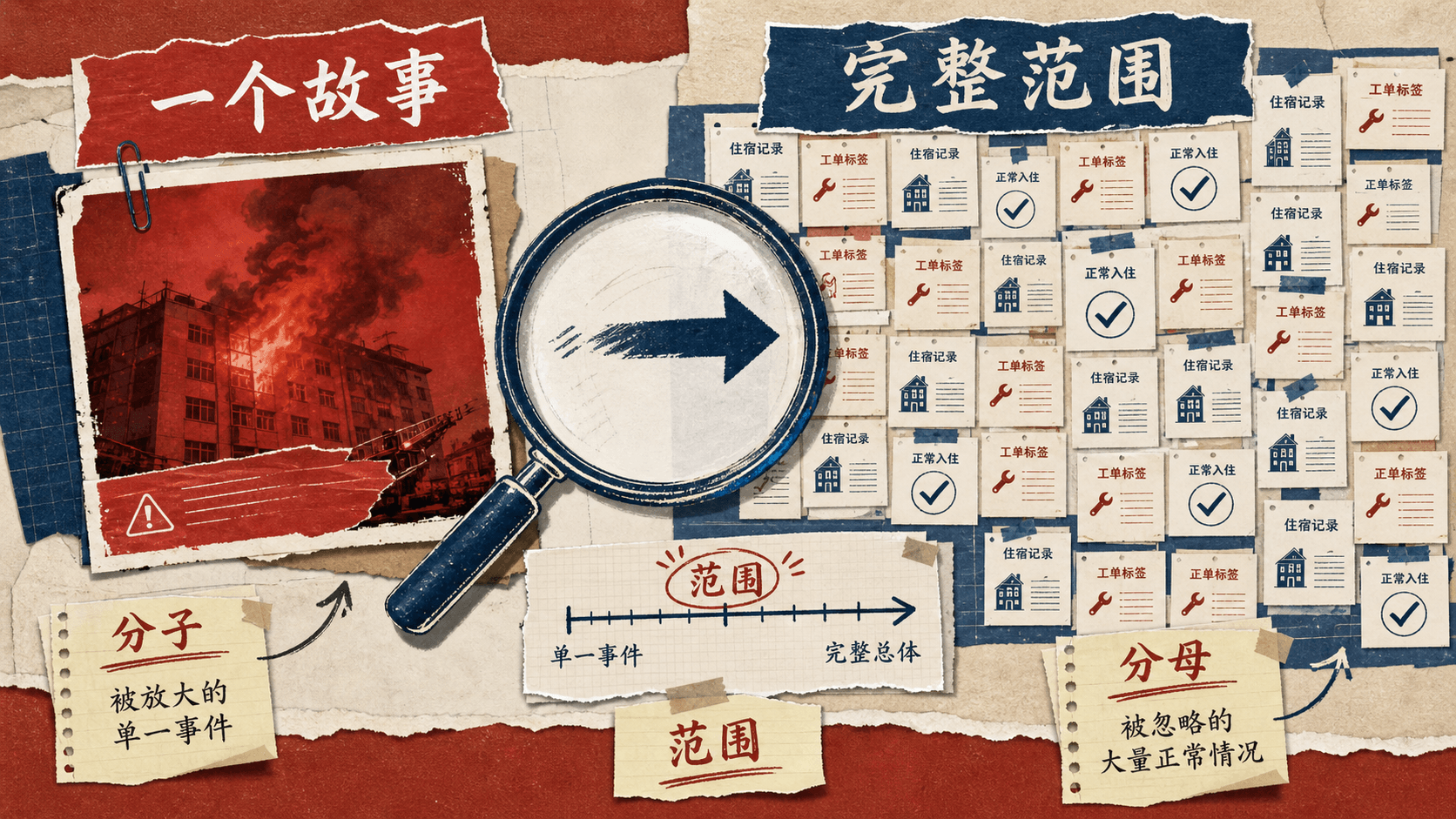 单个事件与完整入住记录并置的拼贴信息画面