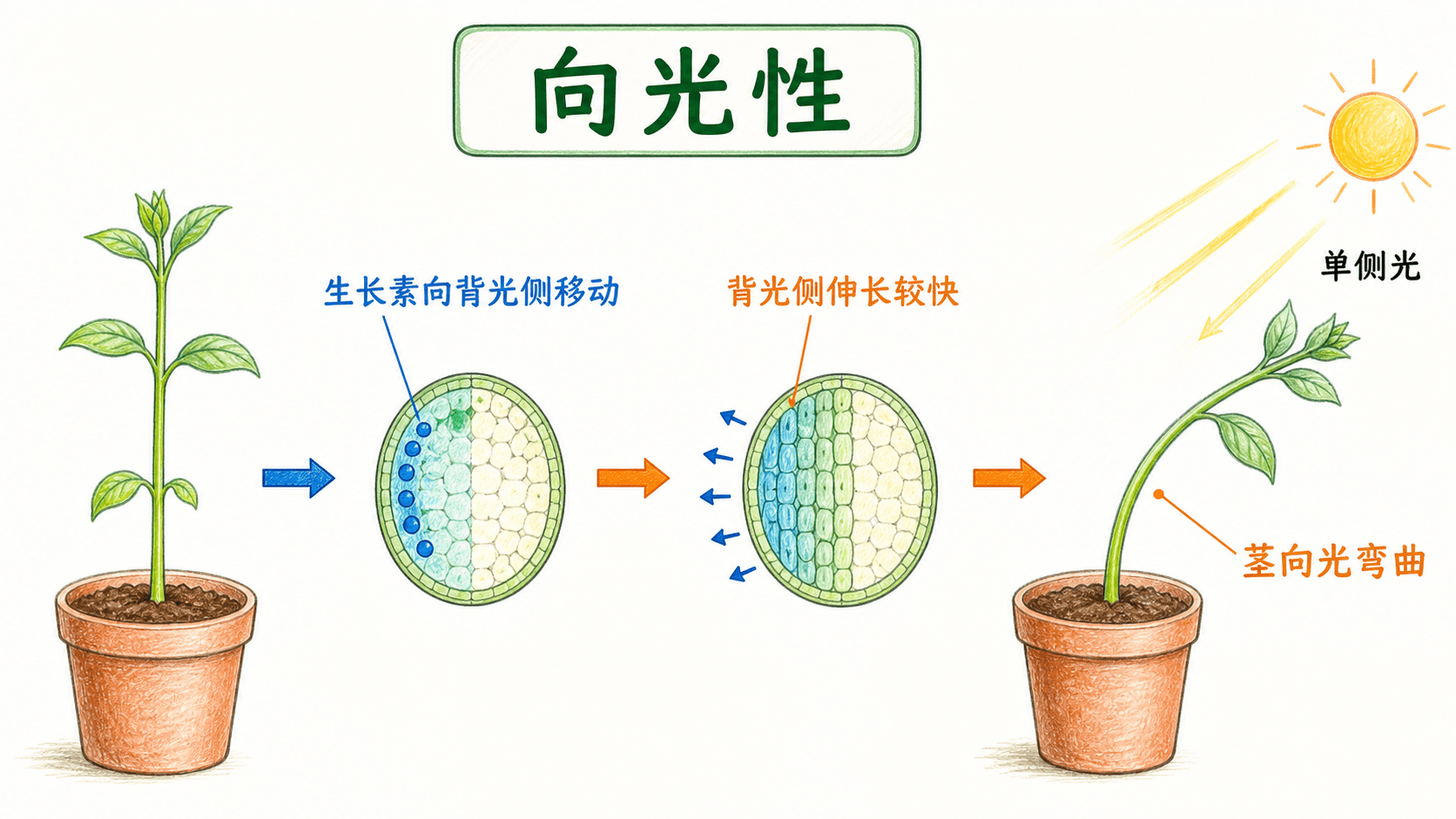 常见植物激素的主要作用 五类常见植物激素及其主要调节作用的彩色示意图