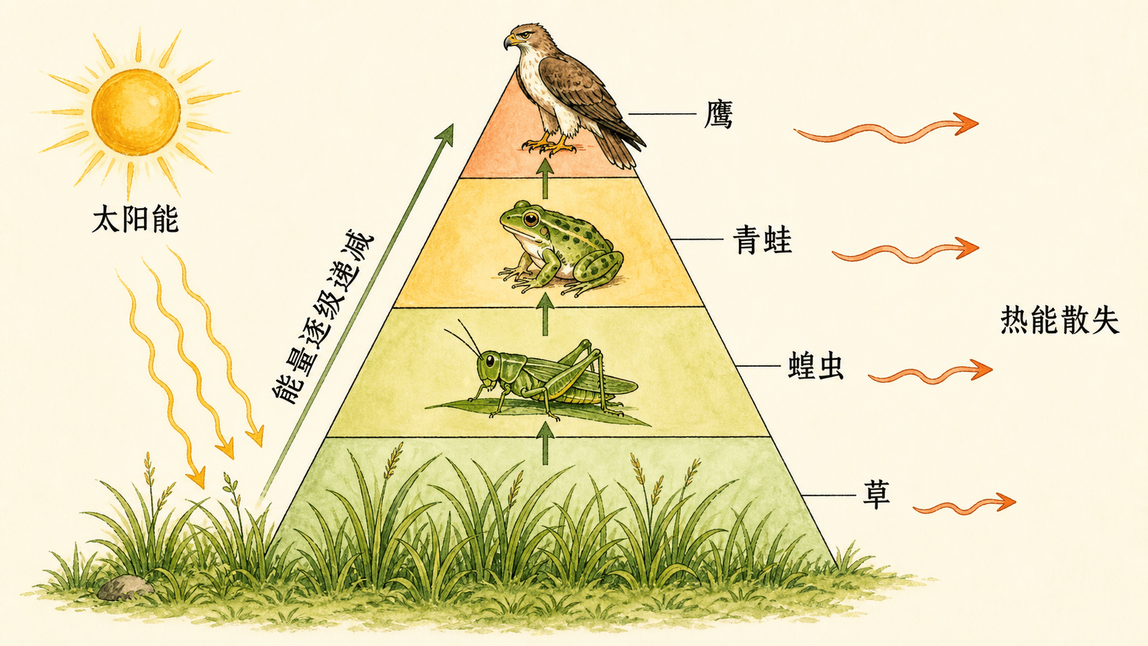 草原食物网 草原食物网中草、昆虫、鼠、鸟、蛇和猛禽之间取食关系的示意图