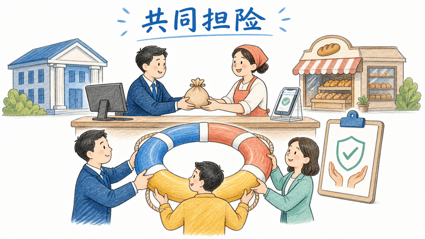 小微经营者、可互操作支付和银行担保共同支撑普惠信贷的示意图