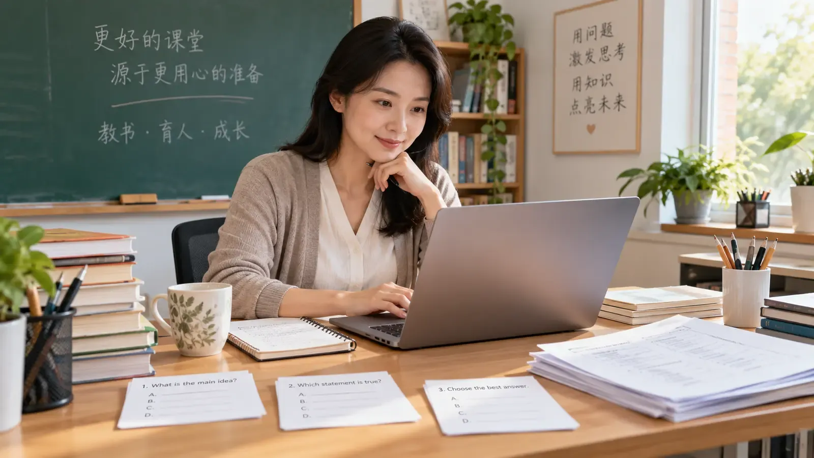 教师使用AI出题工具生成并审核测验题目
