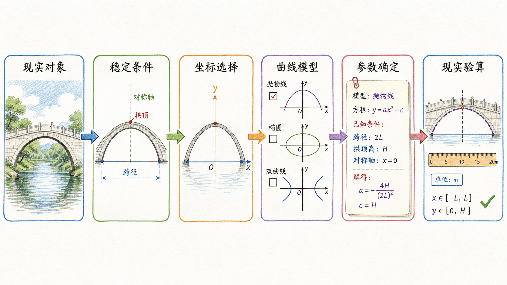 从现实对象提取稳定条件、选择坐标与曲线并回到现实验算的建模链
