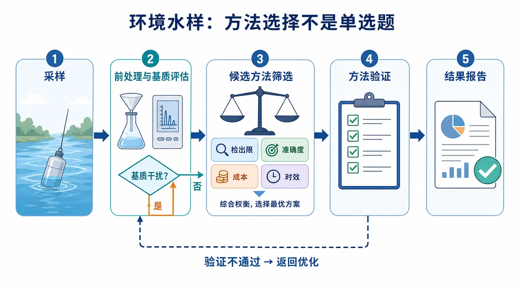 环境水样从前处理、候选方法到验证与报告的选择路径