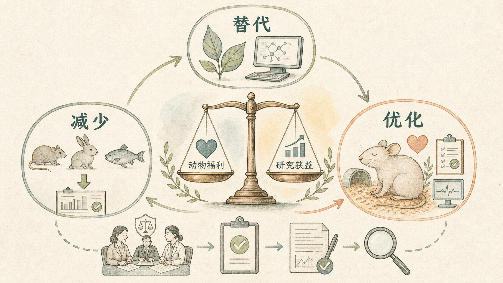 实验动物研究中替代、减少、优化与伦理审查的关系