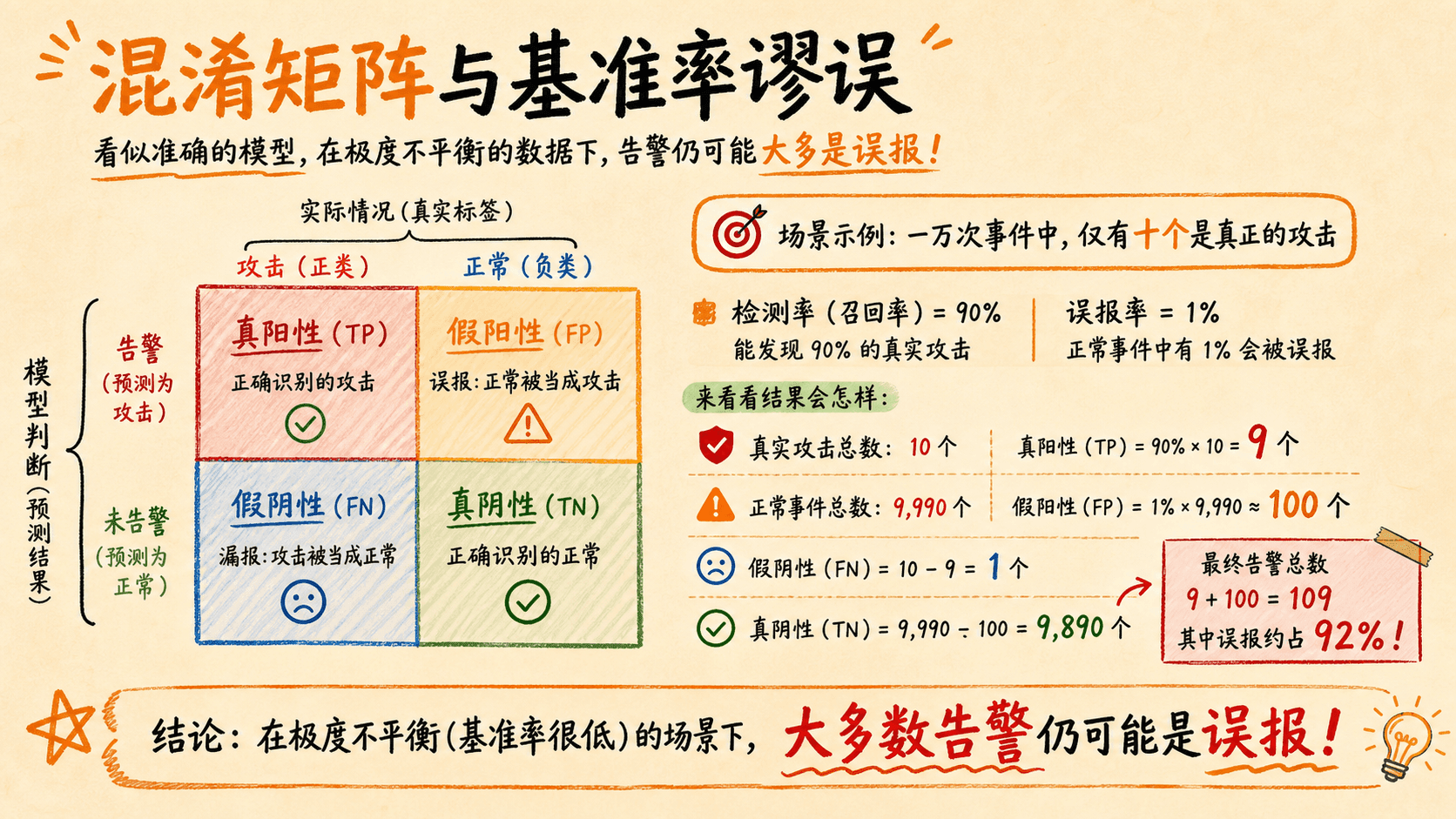 混淆矩阵和低基准率导致的误报问题