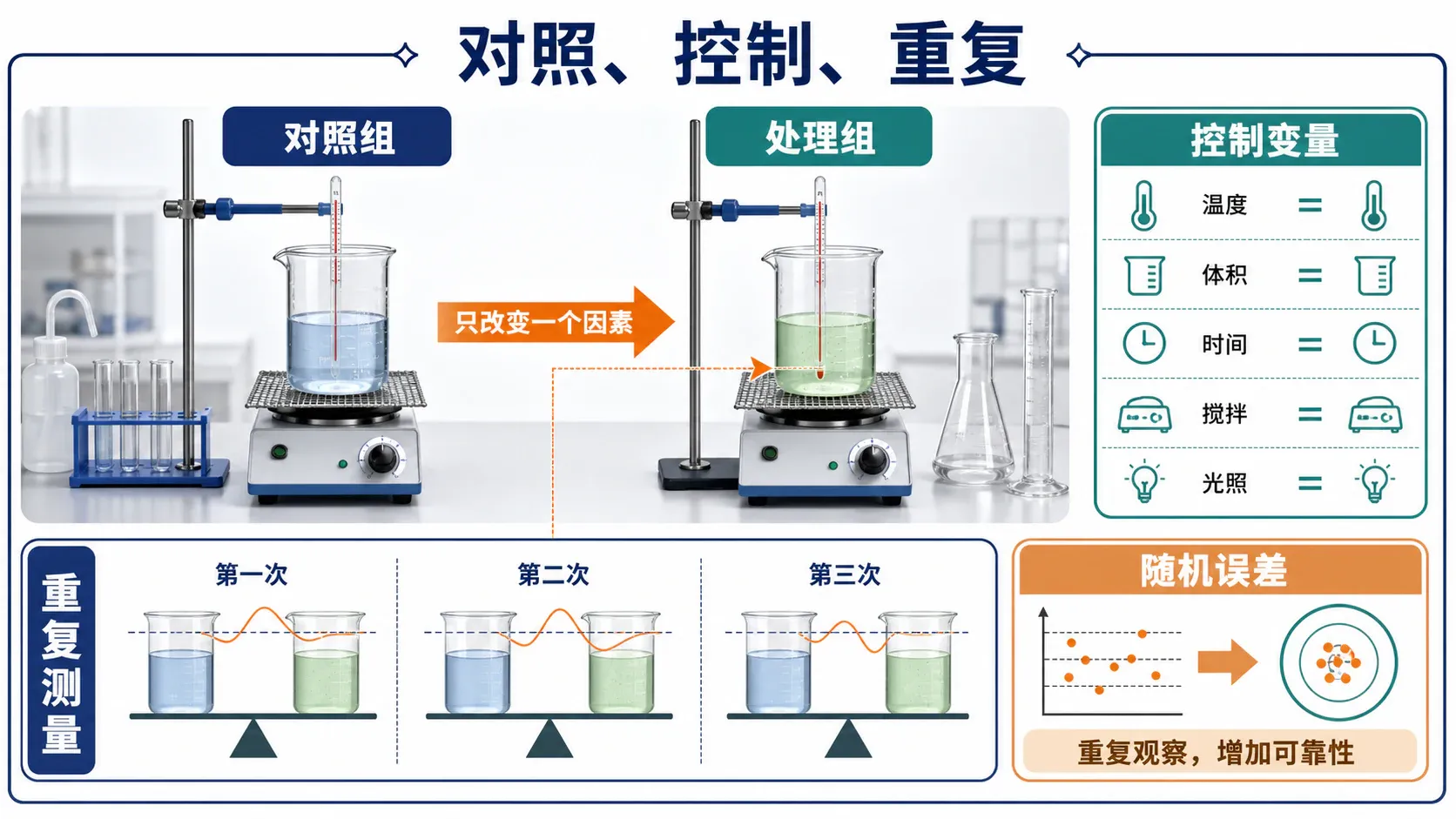 对照组、空白和重复测定各自作用的实验布局图