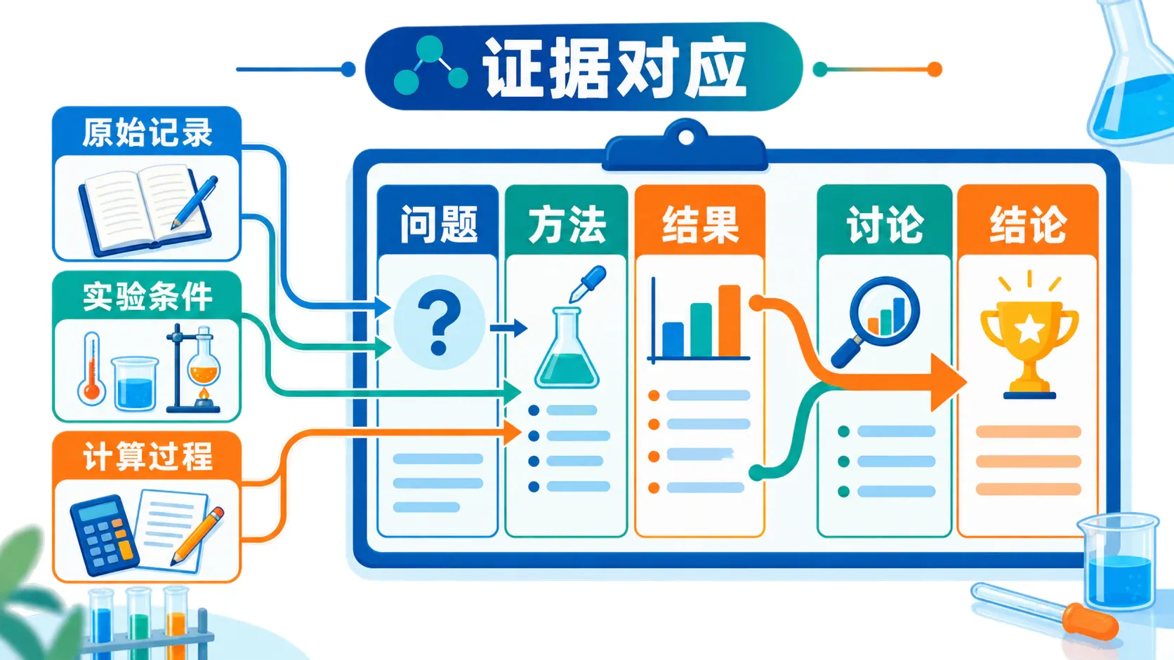 实验报告中目的、方法、结果、讨论与结论的证据对应结构