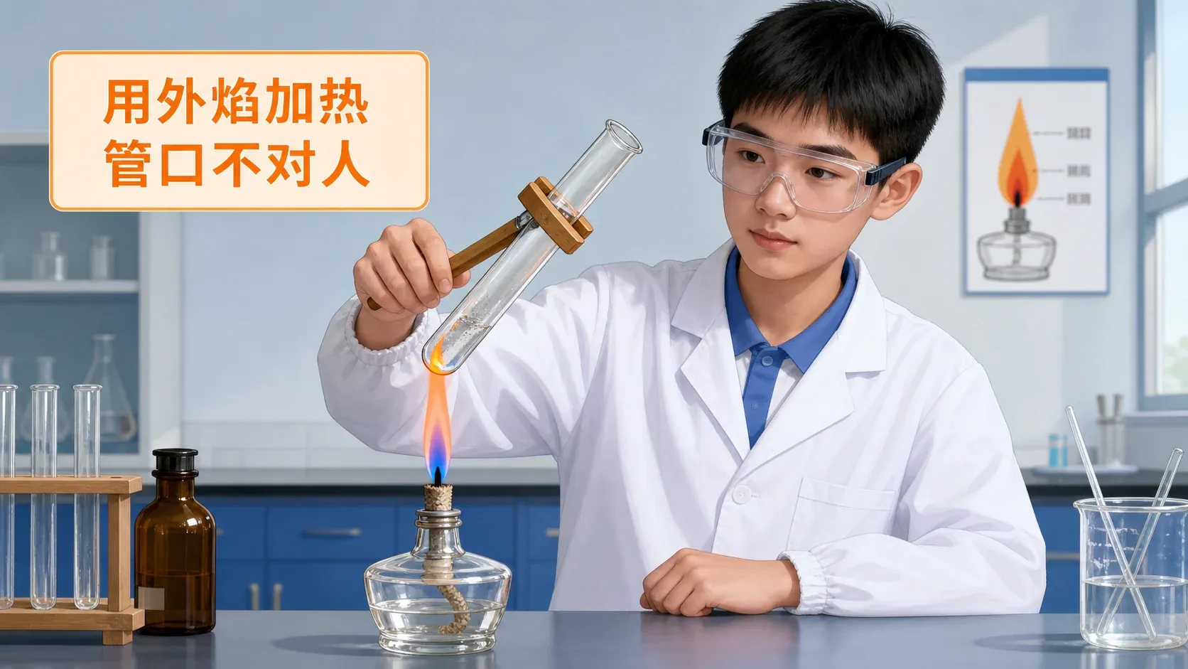 酒精灯外焰给倾斜试管加热