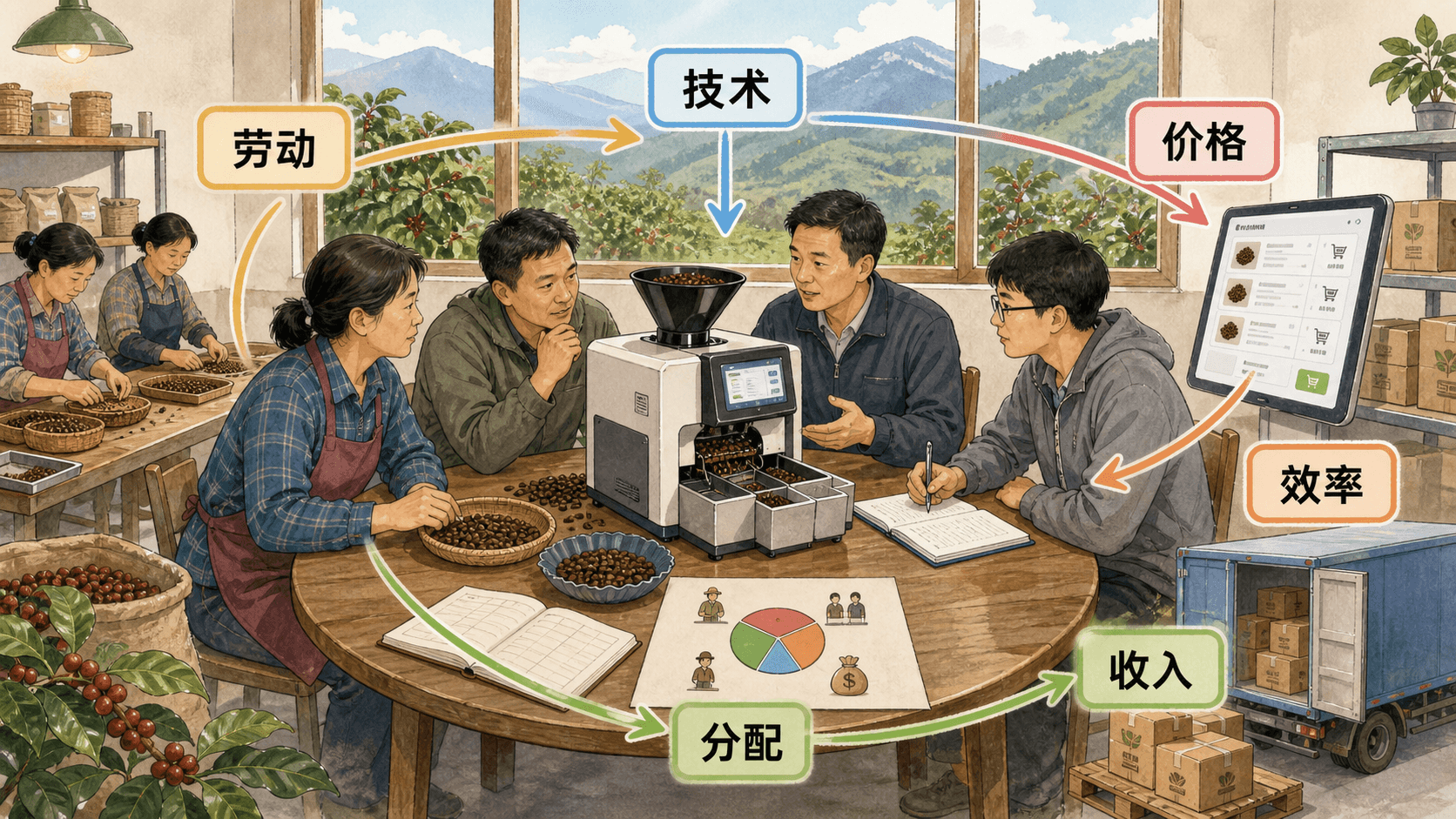课程插图:方法图:从“矛盾问题”到“抽象机制”再到“多源证据、历史条件与具体判断”的往返式研究路径,强调不是单向线性流程