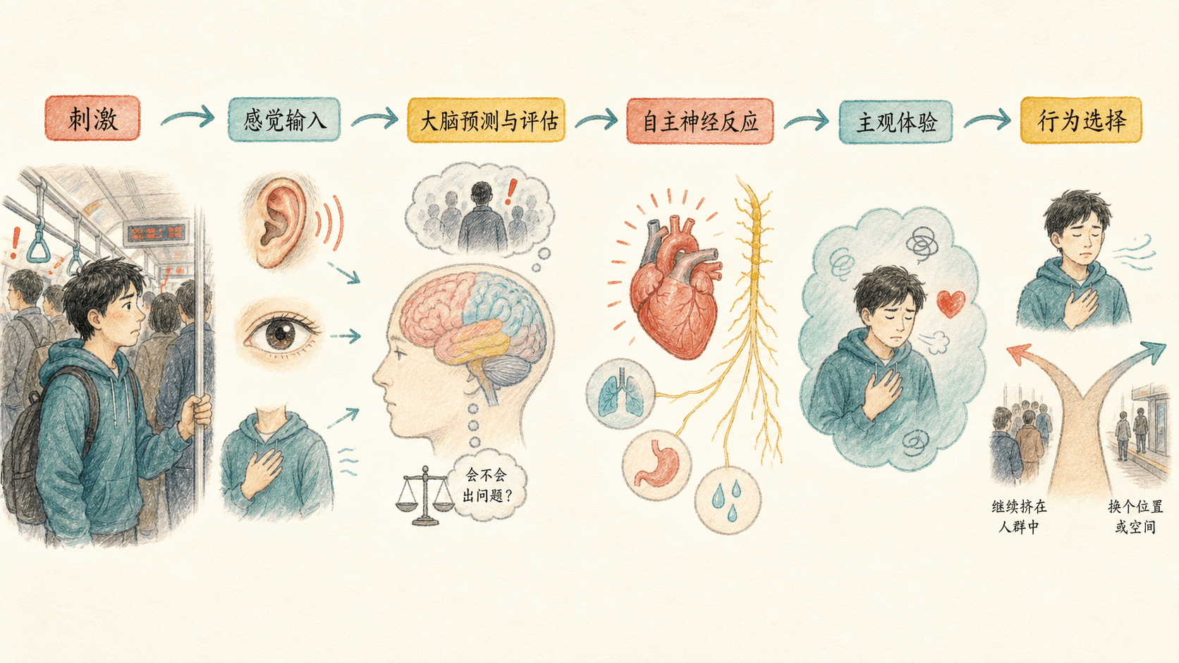 地铁场景中的生物心理反应链:刺激、脑、身体、体验与行动
