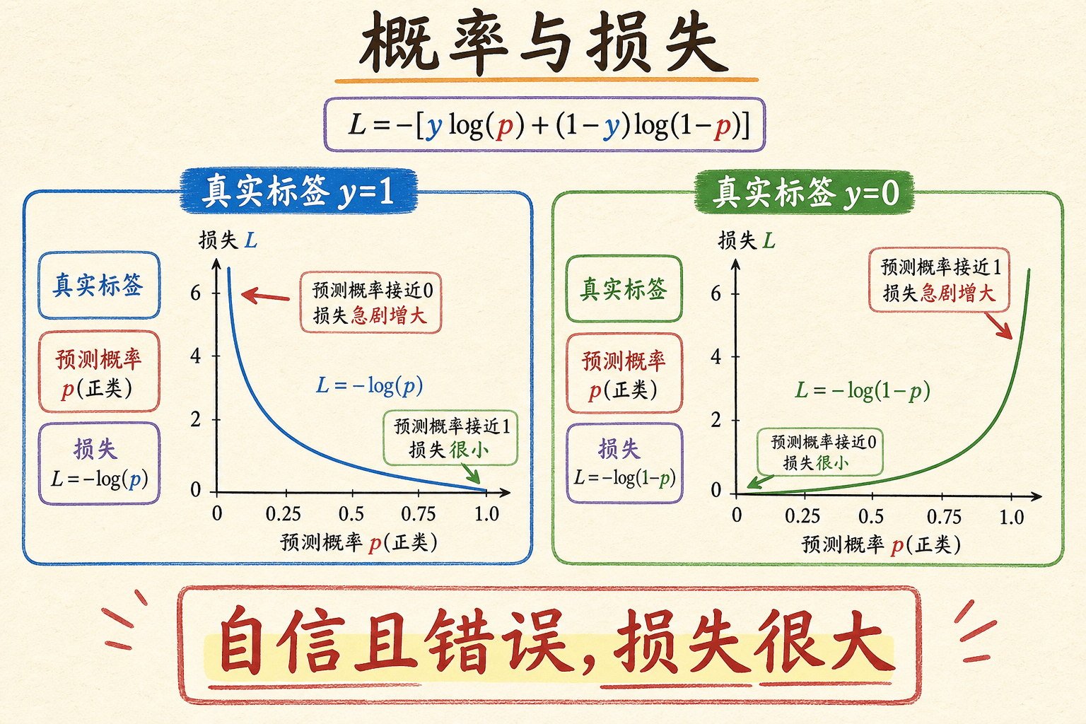 真实标签、预测概率与二元交叉熵惩罚的关系