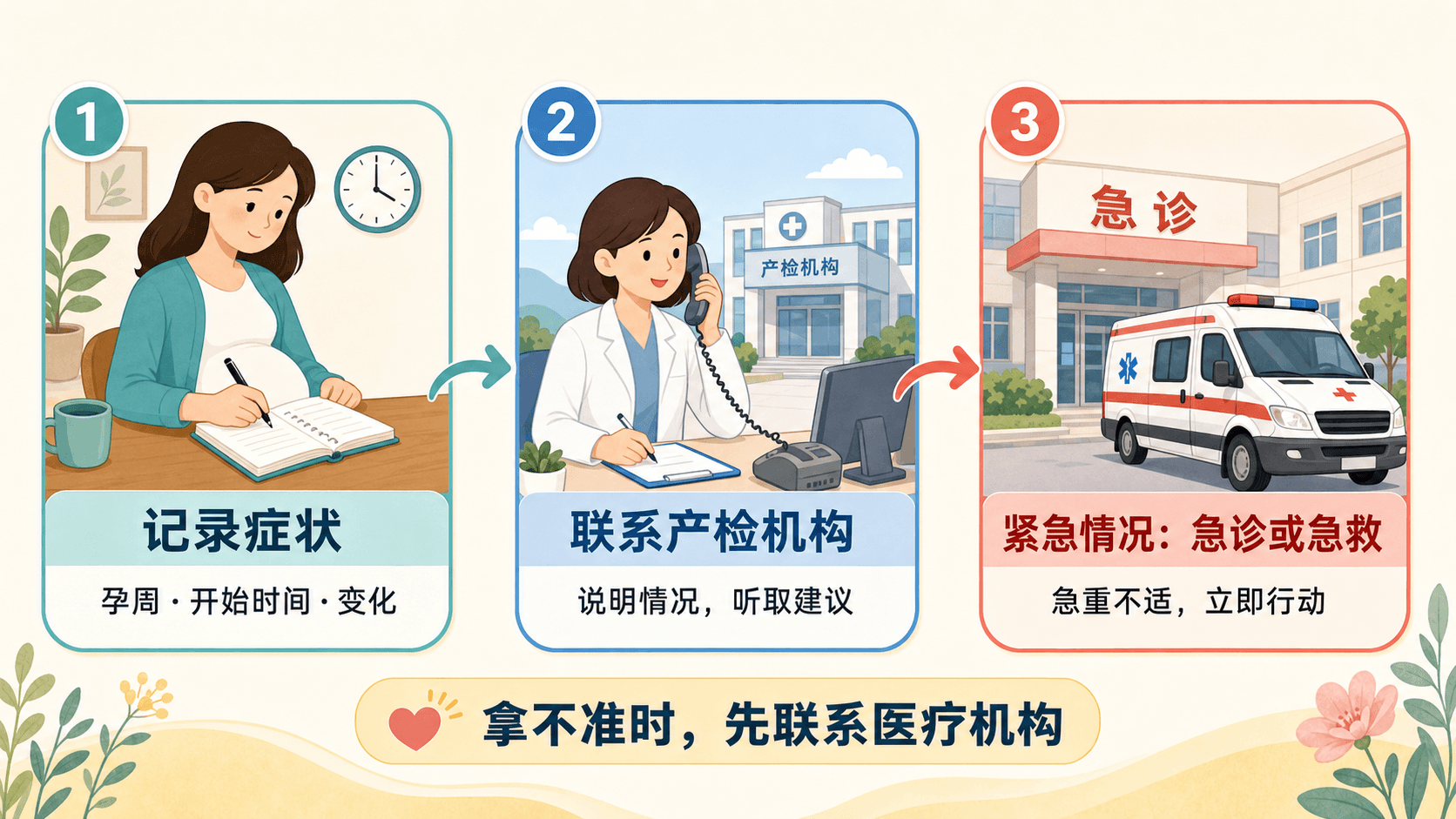 记录症状、联系产检机构与紧急就医的温和分流路径