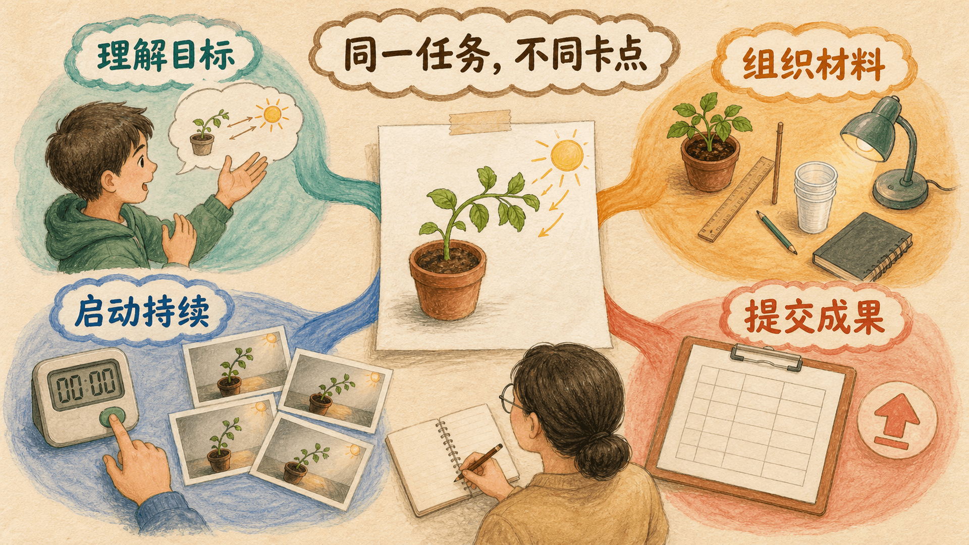 同一份任务,不同卡点:理解、组织、启动与提交的学习过程差异