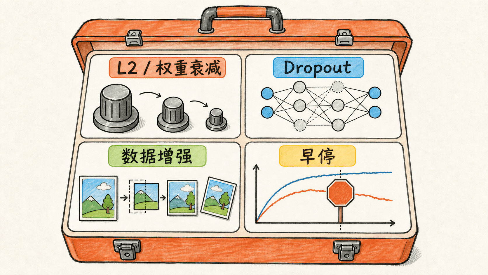 L2 与权重衰减、Dropout、数据增强和早停的正则化工具箱