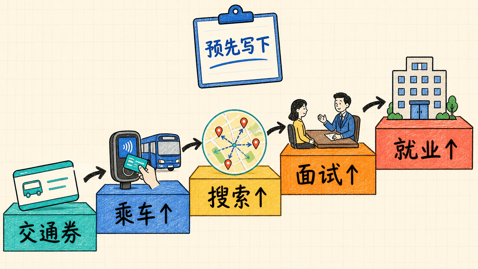 课程插图:置于预测拆分表后,以从政策投入到中间机制再到就业结果的阶梯图呈现“可观察预测”而非单一结论