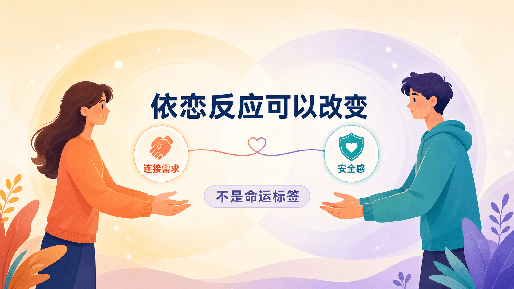 两位人物在柔和光圈中相互靠近,呈现连接需要与安全感如何影响依恋反应