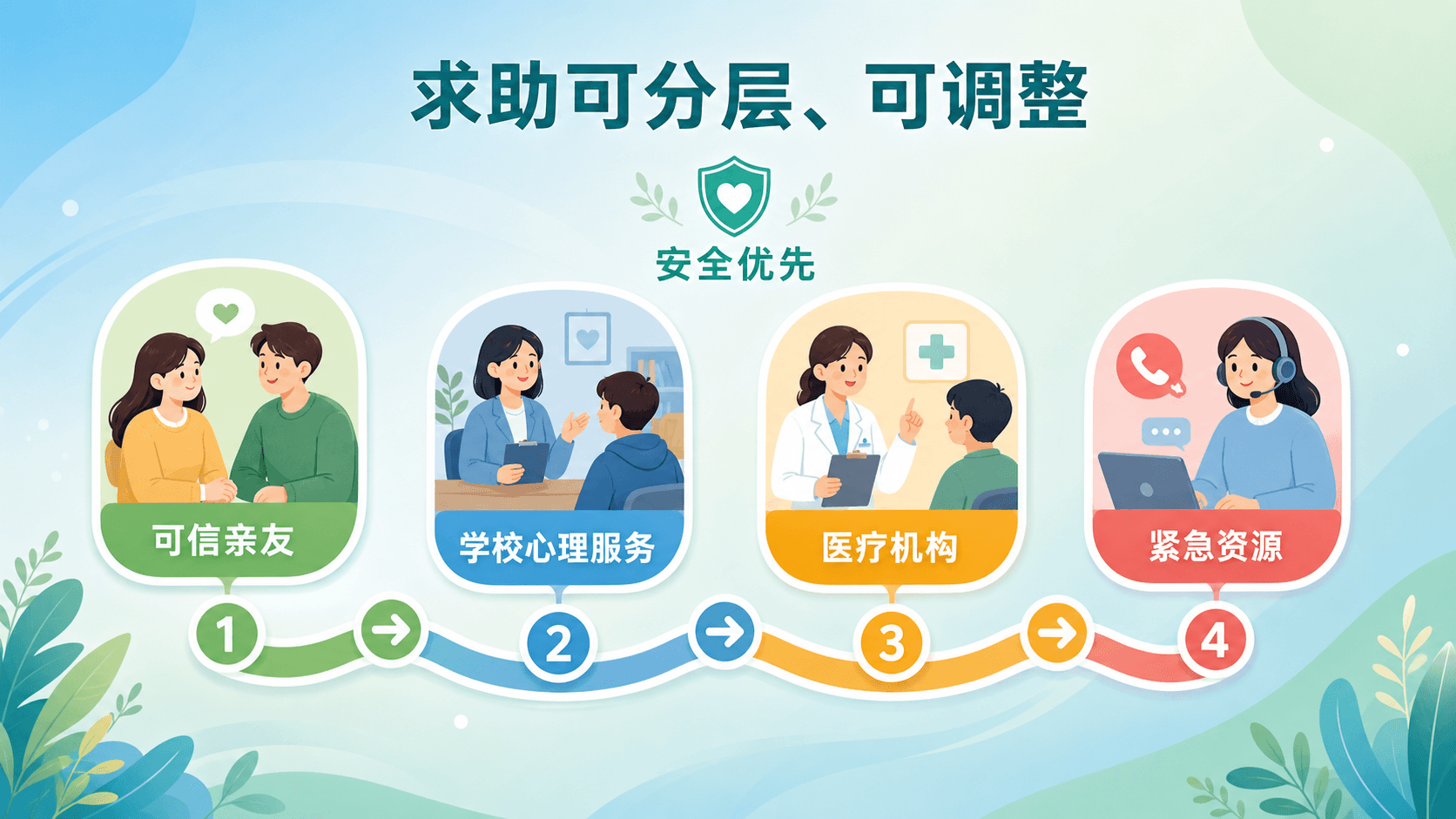 分层求助网络:可信亲友、学校服务、医疗机构与紧急支持
