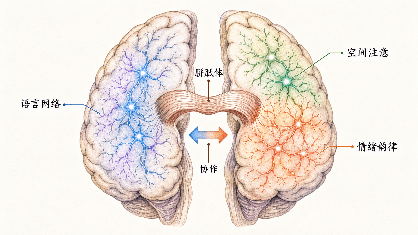 双半球以不同相对优势协作处理认知任务的手绘信息图